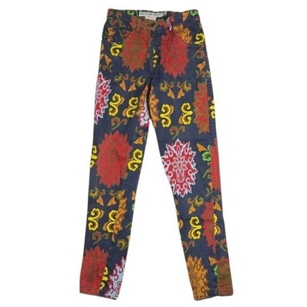 Gretchen Scott Shrimp Pants Womens 26 Paisley Damask Floral Slim Navy Red Multi